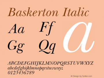 Baskerton Italic Rev. 002.02q Font Sample