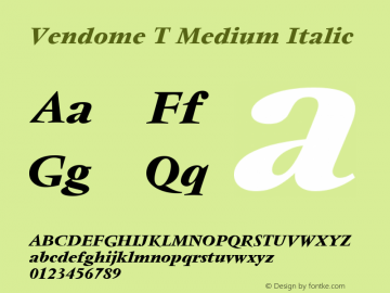 Vendome T Medium Italic 001.005 Font Sample