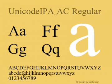 UnicodeIPA_AC Regular UnicodeIPA_ACs 1.00, Nankai University, 2005. Font Sample