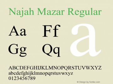 Najah Mazar Regular Glyph Systems 5-April-96 - Masoud Mazar Font Sample