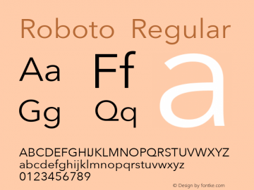 Roboto Regular Version 2.00 March 22, 2014 Font Sample