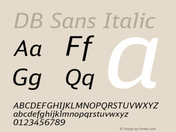 DB Sans Italic Version 1.000;PS 2.00;hotconv 1.0.38 Font Sample