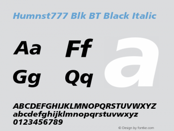 Humnst777 Blk BT Black Italic mfgpctt-v4.4 Dec 14 1998图片样张