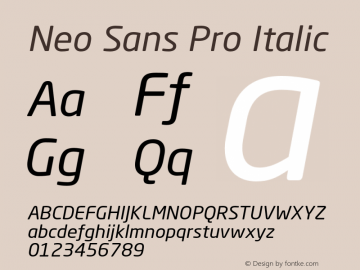 Neo Sans Pro Italic Version 1.048;PS 001.000;Core 1.0.38;makeotf.lib1.6.5960 Font Sample