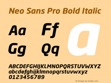 Neo Sans Pro Bold Italic Version 1.052;PS 001.000;Core 1.0.38;makeotf.lib1.6.5960 Font Sample