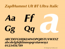 ZapfHumnst Ult BT Ultra Italic Version 2.001 mfgpctt 4.4 Font Sample
