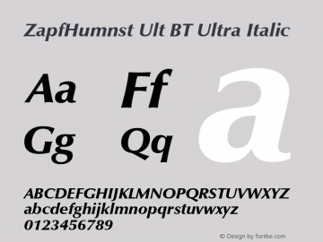 ZapfHumnst Ult BT Ultra Italic Version 1.01 emb4-OT Font Sample