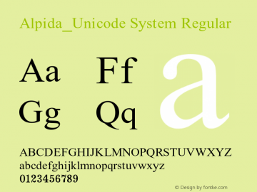 Alpida_Unicode System Regular Version 4.10 Font Sample