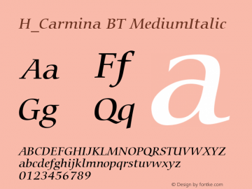 H_Carmina BT MediumItalic 1997.01.28 Font Sample