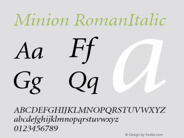 Minion RomanItalic Version 1.00 Font Sample