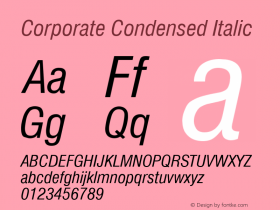 Corporate Condensed Italic Rev. 002.001 Font Sample