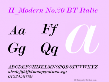 H_Modern No.20 BT Italic 1997.01.30 Font Sample