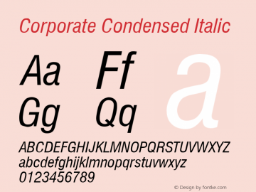 Corporate Condensed Italic Rev. 002.001 Font Sample