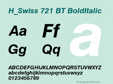 H_Swiss 721 BT BoldItalic 1997.01.23 Font Sample