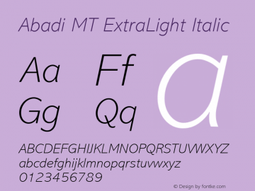 Abadi MT ExtraLight Italic 001.003 Font Sample