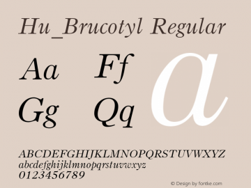 Hu_Brucotyl Regular Copyright (c) 1997 by WoodStone. Font Sample