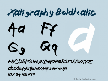Xaligraphy BoldItalic Version 1.00 November 28, 2006, initial release Font Sample