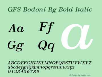 GFS Bodoni Rg Bold Italic Version 1.0 Font Sample