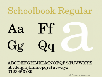 Schoolbook Regular The IMSI MasterFonts Collection, tm 1995, 1996 IMSI (International Microcomputer Software Inc.) Font Sample