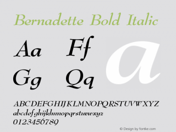 Bernadette Bold Italic The IMSI MasterFonts Collection, tm 1995, 1996 IMSI (International Microcomputer Software Inc.) Font Sample