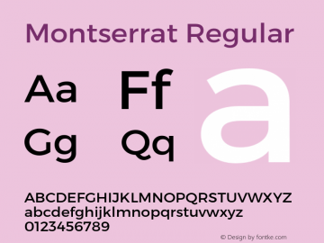 Montserrat Regular Version 1.000;PS 002.000;hotconv 1.0.70;makeotf.lib2.5.58329 DEVELOPMENT Font Sample