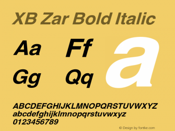 XB Zar Bold Italic Version 7.010 2007 Font Sample