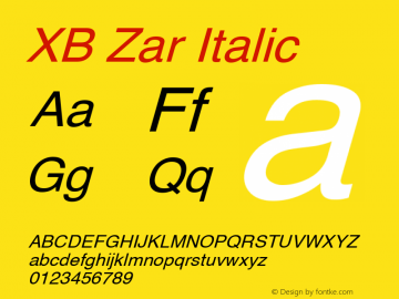 XB Zar Italic Version 7.010 2007 Font Sample