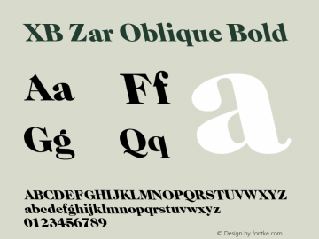 XB Zar Oblique Bold Version 8.005 2009 Font Sample
