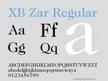 XB Zar Regular Version 8.005 2009 Font Sample