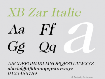 XB Zar Italic Version 8.005 2009 Font Sample