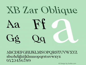XB Zar Oblique Version 8.005 2009 Font Sample