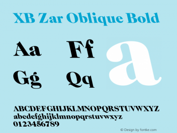 XB Zar Oblique Bold Version 8.005 2009 Font Sample