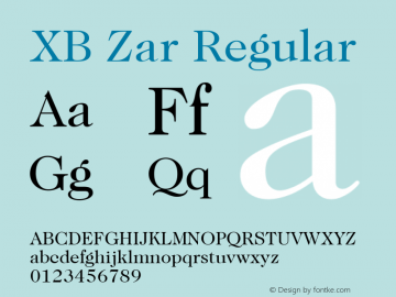 XB Zar Regular Version 8.005 2009 Font Sample