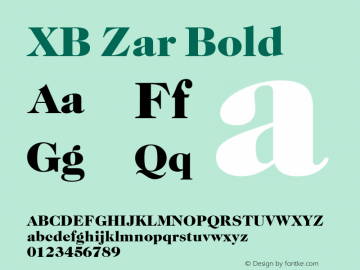 XB Zar Bold Version 8.005 2009 Font Sample