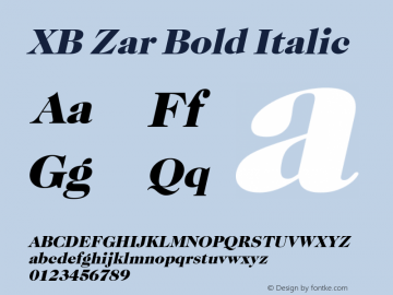 XB Zar Bold Italic Version 8.005 2009 Font Sample
