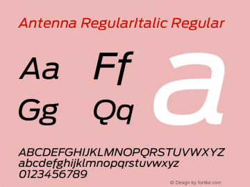 Antenna RegularItalic Regular Version 1.000;PS 001.001;hotconv 1.0.38 Font Sample