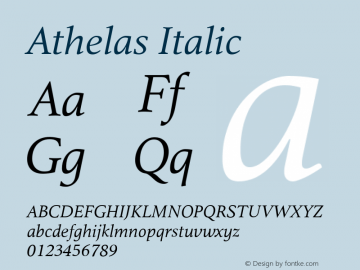 Athelas Italic Version 1.000 2003 initial release图片样张