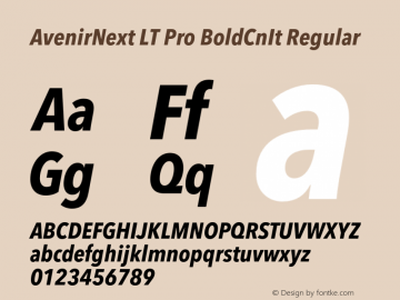 AvenirNext LT Pro BoldCnIt Regular Version 2.1;2007 Font Sample