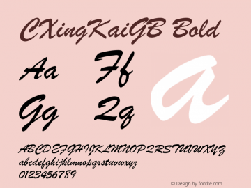 CXingKaiGB Bold 1.0 Font Sample