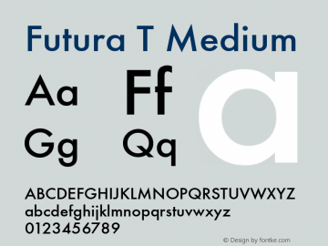 Futura T Medium Version 001.005 Font Sample