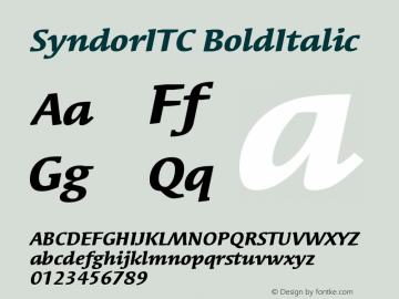 SyndorITC BoldItalic Version 005.000 Font Sample