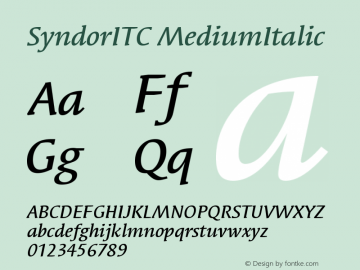 SyndorITC MediumItalic Version 001.000 Font Sample