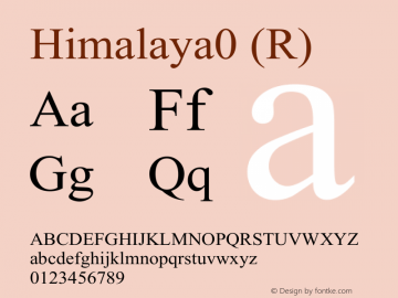 Himalaya0 (R) Version 1.00 Font Sample