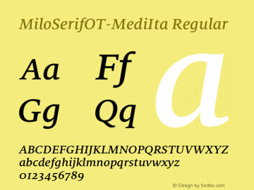 MiloSerifOT-MediIta Regular Version 7.504; 2009; Build 1002 Font Sample