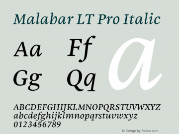 Malabar LT Pro Italic Version 1.00图片样张