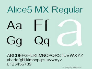 Alice5 MX Regular Version 001.000 Font Sample