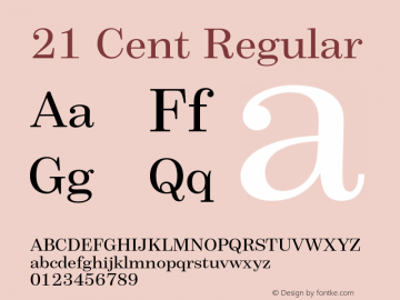 21 Cent Regular 1.1 Font Sample