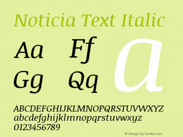 Noticia Text Italic Version 1.003 Font Sample