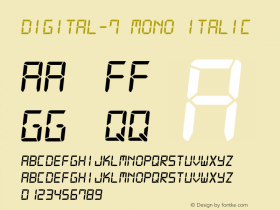 Digital-7 Mono Italic Version 1.100 Font Sample