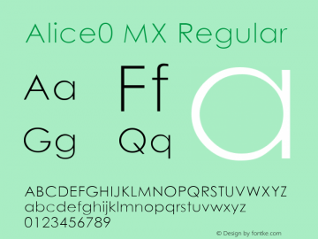 Alice0 MX Regular Version 1.000 2001 initial release Font Sample